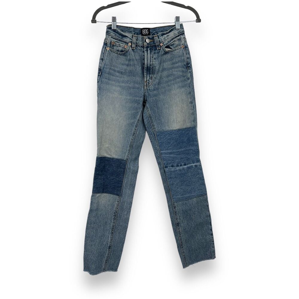 BDG Slim Straight Women's 24 Patchwork Blue Raw Hem Jeans